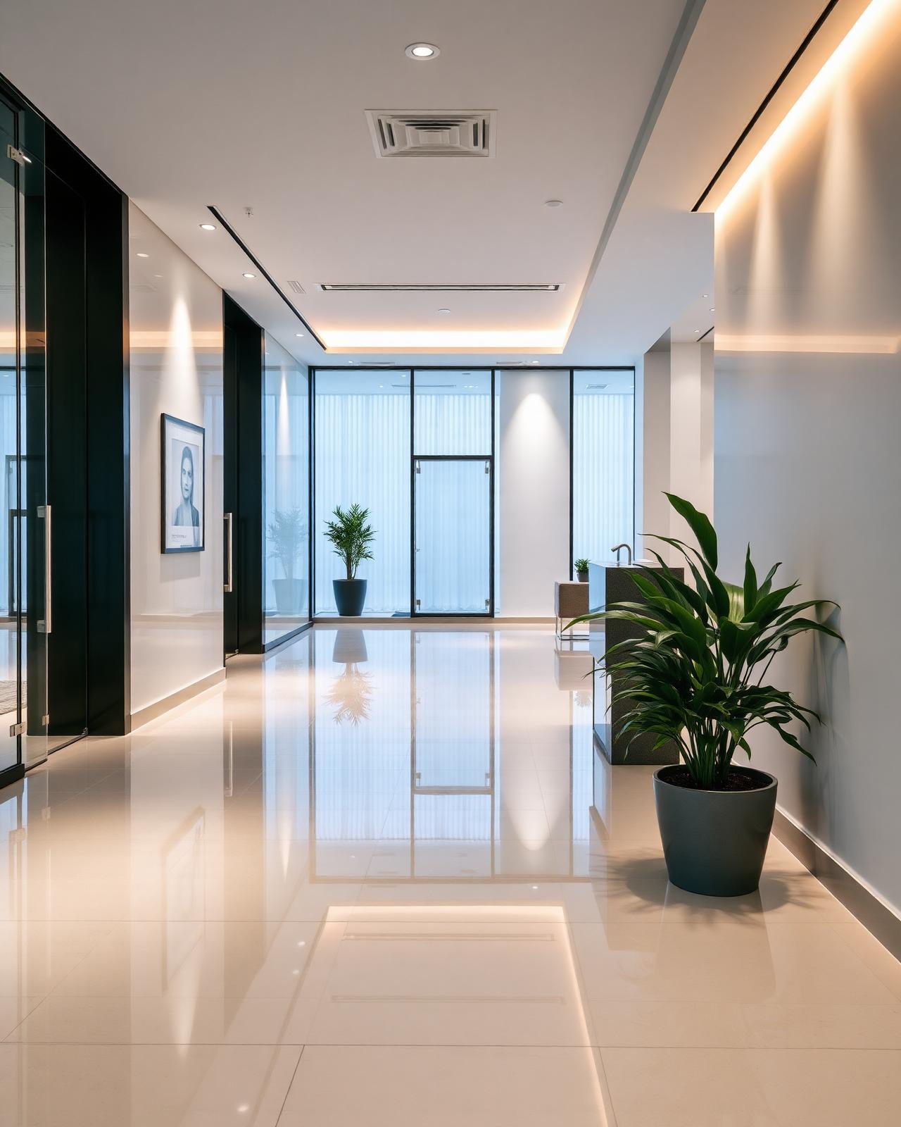Spotless modern office reception after a service